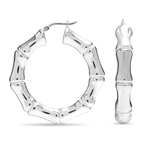 LeCalla Bamboo Hoop Earrings for Women | 925 Sterling Silver Bamboo Texture Round Hoop Earrings | Geometric Hoops Earring Jewelry Gift for Her – Birthday, Anniversary, Valentine’s Day