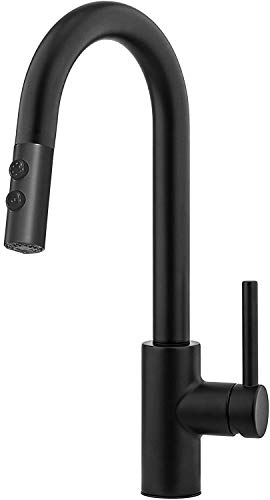 Black Kitchen Faucet, Kitchen Faucets with Pull Down Sprayer, KINFAUCETS Single Handle Pull Out Kitchen Sink Faucets, Commercial Pull Down Faucet, Farmhouse RV Bar Utility Sink Faucets, Matte Black