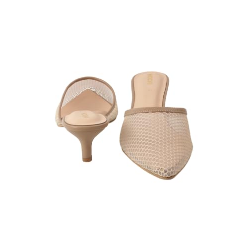 Image of Mochi Women's Mesh Leather Kitten Heel Fashion Slip-on Mules