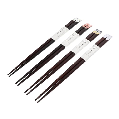 GOOHOCHY 4組 日式和風木製箸 食洗機対応 滑らかな研磨仕上げ 耐久性に優れたホームプリント箸 大人から来客用まで広く対応