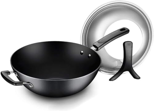 Wok con tapa y espátula, compatible con inducción 34cm