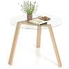 GOFLAME Round Glass Dining Table for 4, 36 Circle Kitchen Table with Tempered Glass Tabletop and Rubber Wood Legs, Modern Coffee Table, Dinner Table for Living Room, Small Spaces, Natural