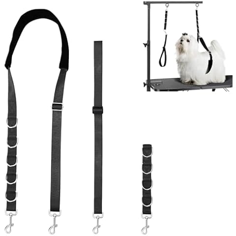 ASOCEA Dog Grooming Belly Strap - Dog Grooming Table Arm Extender Loop with D-Rings Adjustable Bathing Restraint Leash No Sit Haunch Holder for Small & Medium Dog Cat Hair Cutting Washing Cover