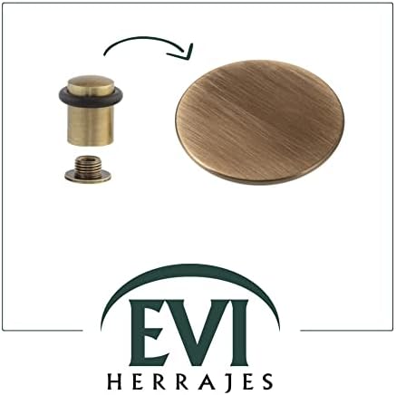 EVI | Pack of 2 Door Stops | 20x29.5mm | Threaded Base | Black Natural Silicone Rubber | Brass Antique Leather Finish | Includes Tools | Model I-108
