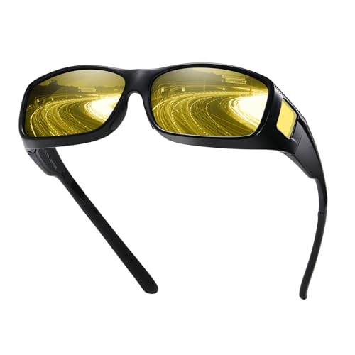 Image of HAOLOTA Night Vision Driving Over Glasses, Polarized Nighttime Glasses Men Women Anti Glare Yellow Tinted Lens