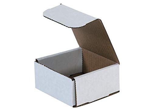 Secure Seal Shipping Boxes - 4x4x3" Mailers - White Foldable Corrugated Cardboard Packaging for Mailing, Moving, Storage, and Organizing - Strong Lightweight Foldable (Bulk 100 Pack)