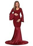 ZIUMUDY Maternity Lace Fitted Gown Long Sleeve Maxi Mermaid Photography Dress Baby Shower Photo...