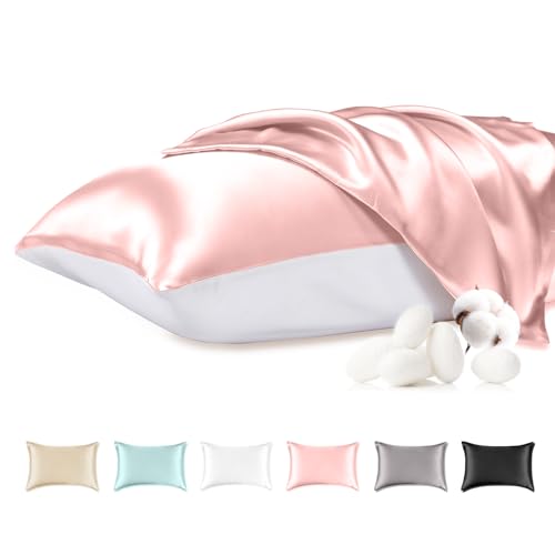 THXSILK 100% Mulberry Silk Pillowcase with Cotton Underside, Silk...