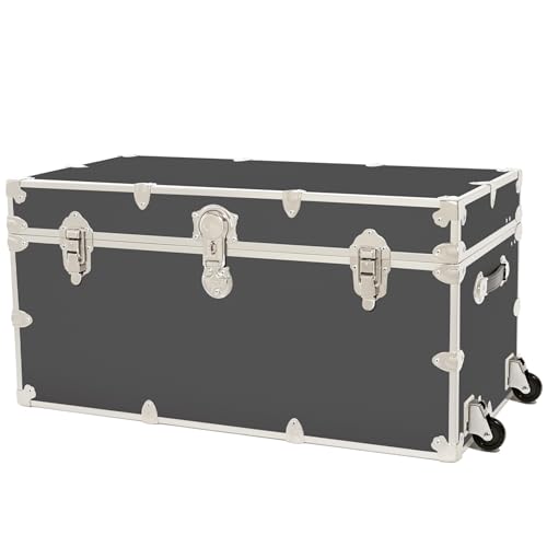 Rhino Trunk & Case Classic XXL Home Storage & College Trunk With Wheels - 36”x18”x18”, Seats 1500+ lbs, Soft-Close Lid. USA Made Secure Dorm Furniture, Organization, Steamer Style Blanket Chest