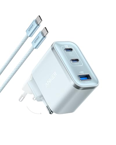 Anker Caricatore USB C 70W, Adattatore di Alimentazione ad Alte Prestazioni con Rapido a 3 Porte, Caricatore PIQ 3.0 per iPhone 17 Pro Max/Serie 16-12, MacBook Pro, iPad, Galaxy, Pixel e Altro (Blu)