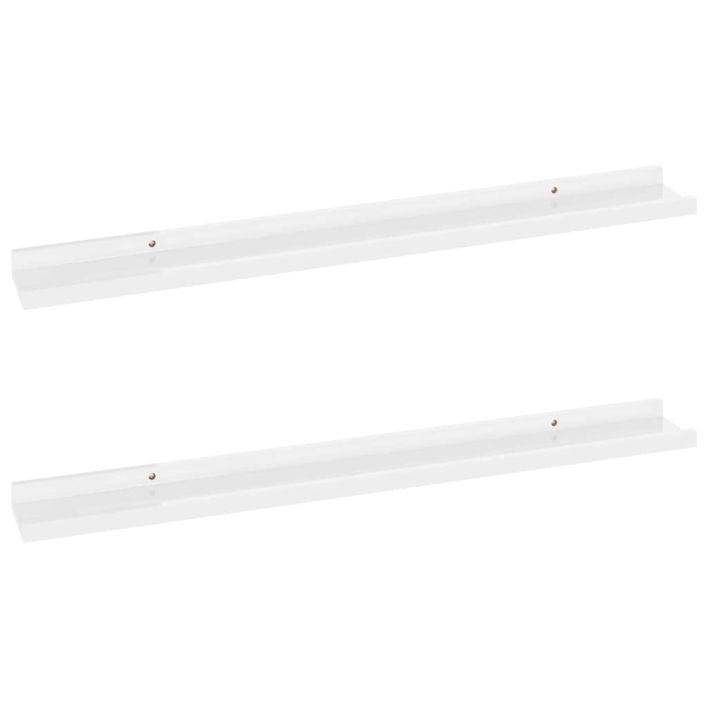 vidaXL White Glossy Wall Shelves, 80x9x3 cm, Set of 2, Sturdy MDF Material, for Living Room, Bedroom, and Office