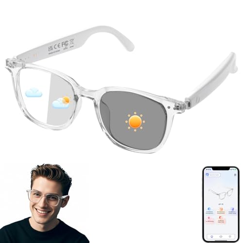 AI Smart Glasses for Women Men, Bluetooth Glasses with Photochromic Lenses, Real-Time Translation with 160+ Languages, Open-Ear Audio Wearable Tech Gl