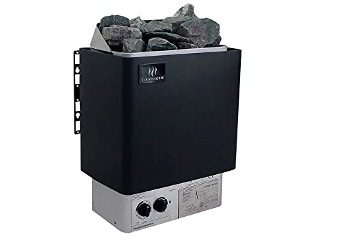 FinnTherm Set de poêle électrique pour sauna 4,5 kW en acier inoxydable avec pierres de sauna 20 kg et câble en silicone, accessoires pour saunas Cover