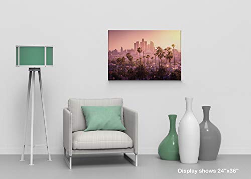 Los Angeles Wall Art Aerial View Of The Pink Sunset La View Canvas Print California Home Decor Artwork Gallery Wrapped Wood Stretched And Ready To Hang - %100 Handmade In The Usa - 11X17 #TOP2