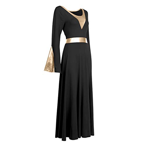 Robe de danse manches longues noir métallisé aux reflets premium - 3
