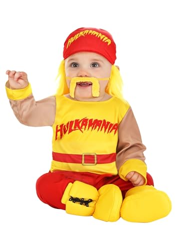 Fun Costumes Infant Hulk Hogan Costume - Yellow Shirt Pants Bandana Hat Booties - Baby Hulk Hogan Outfit - 12/18 Months Multicolor