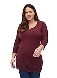 Zizzi Große Größen Damen Baumwollbluse mit Spitze und 3/4-Ärmeln Gr - Plus Size Damen Kleidung 54-56 Port Royal