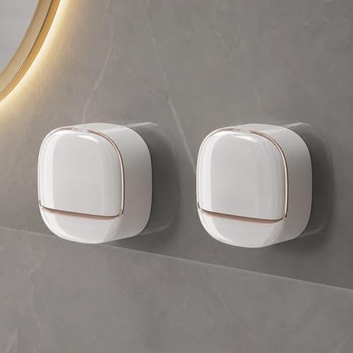 Image of Wall Mounted Soap Box with Flip Cover and Drain Tray | Detachable Inner Support | Adhesive Sticker Installation | ABS Soap Holder for Bathroom (Pack of 2 pcs)