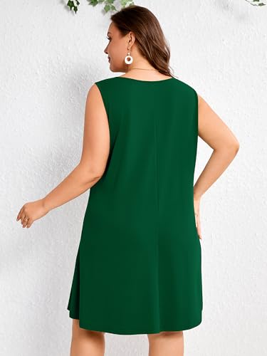 Image of AusLook Plus Size Summer Midi Dress for Women Sleeveless Casual A Line Swing Dress with Pockets Keyhole Neck Beach 1X-5X