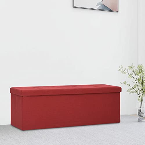 Gecheer Banc de Rangement Pliable Rouge Bordeaux Faux Lin, Banc à Chaussures, Coffre de Rangement Intérieur, Banc de Rangement pour Entrée, Couloir,...