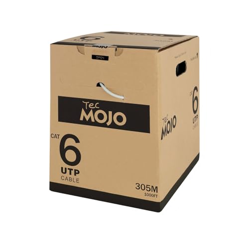 Tecmojo CAT6 UTP 305M, Gigabit Reel-in-Box LAN Ethernet Network Bulk Cable Pull Box with Reel, Pure Copper Conductor 23AWG LSZH CPR Dca Grey