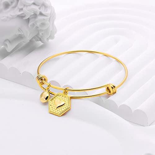 Suonie 18K Gold Plated Bangles,26 Letters Initial Hexagon Pendant Adjustable Bangles,Women Charm Bracelet Bangles,Blue Rhinestone Bracelet For Girls Teenage Birthday Christmas Gifts (G) #TOP3