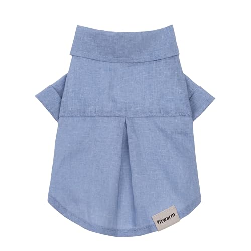 Fitwarm Linen Dog Shirt, Breathable Summer Clothes for Small Dogs Boy, Pet Collared Outfit, Light Blue, Small