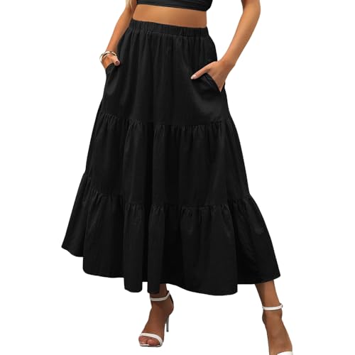 XFSRG Gonna Estiva Donna Lunga Elegante Plissettata in Cotone Moda Casual e Chic per Ogni Occasione