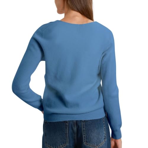Amazhiyu Womens 100% Wool Pullover Sweaters Knit V Neck Long Sleeve Casual Tops3