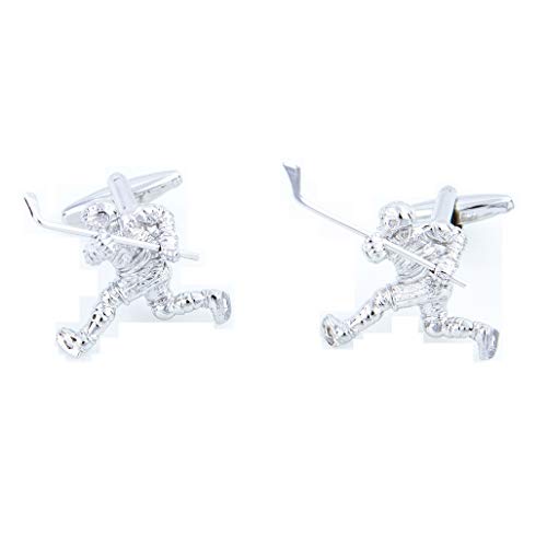 MRCUFF Hockey Player with Stick 3D Pair Cufflinks in Presentation Gift Box & Polishing Cloth