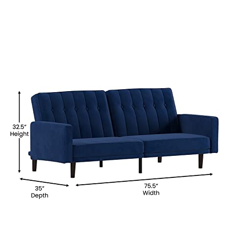 Flash Furniture Carter Premium Tufted Split Back Sofa Futon -Navy Velvet Upholstery - Solid Wood Legs - Convertible Sleeper Couch For Small Spaces #TOP2