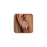Vfrdsa Juego de 3 pares de aretes de plata de ley, hipoalergénicos y aretes de aro para múltiples piercings (aretes de cartílago y lóbulo de oreja) para mujer, ideales para el uso diario y ocasiones
