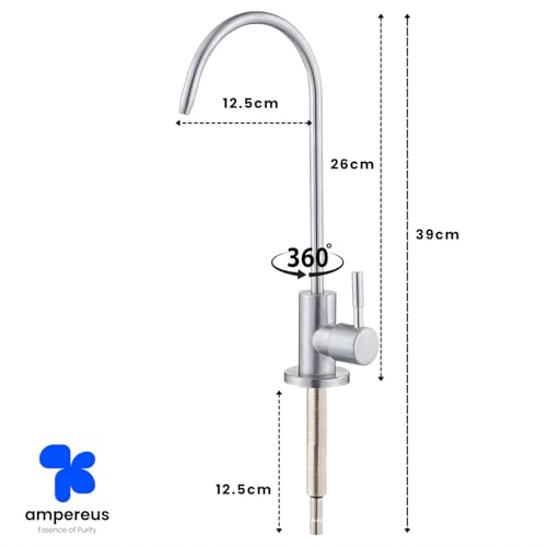 Image of AMPEREUS RO Faucet | Premium RO Water Tap for Water Purifier | Chrome Finish Stainless Steel Kitchen Sink Faucet with 360 Rotatable, Smooth Flow & Durable Design for Home Kitchen Use (Silver)