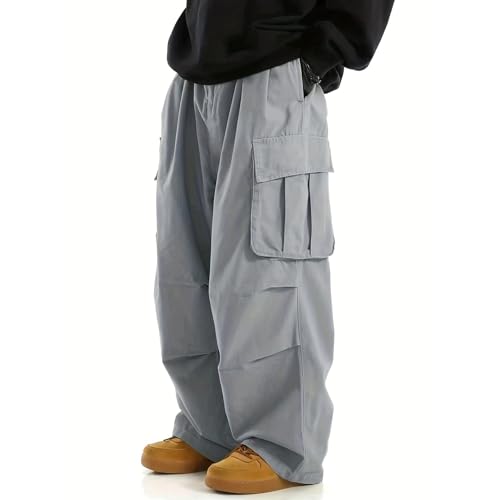 Seidarise Men's Drawstring Elastic Waist Flap Pockets Streetwear Baggy Cargo Pants Joggers Hiking Trousers