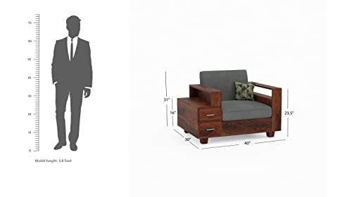 Image of Solid Sheesham Wood Sofa Set 1 Seater Sofa Sets for Living Room, One Seater Sofa Set with Attached End Table, 2 Drawer Storage, Honey Finish