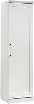 Pemberly Row Transitional Engineered Wood Single Door Pantry, 70.95 in H, Glacier White Finish, Adjustable Shelves, Reversible Door, Tall Storage Cabinet for Kitchen, Garage, or Office Organization