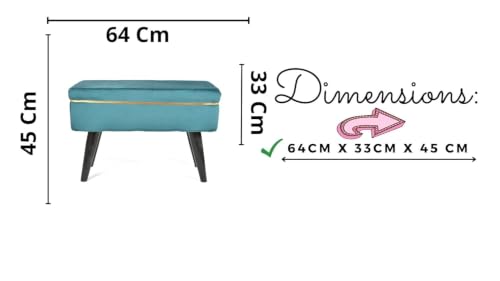 Image of Ottoman Bench for Living Room | Upholstered Seating with Wooden Legs| Multipurpose Seating for Home & Office| Stylish Accent Furniture for Bedroom & Drawing Room Decor, Sqr Bnch-Aqua