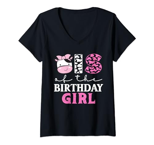Mujer Sis of The Birthday Girl Farm Cow Theme Family Matching Camiseta Cuello V