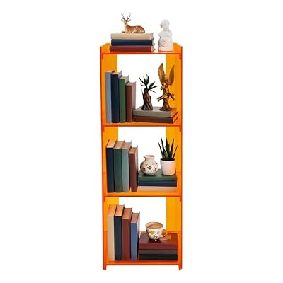 awolsrgiop Acrylic Bookcase, 3 Tier Cube Storage Bookshelf Standing Display Bookshelf Corner Storage Shelves Display Shelf Home Decor Furniture for Living Room, Bedroom, Office Orange