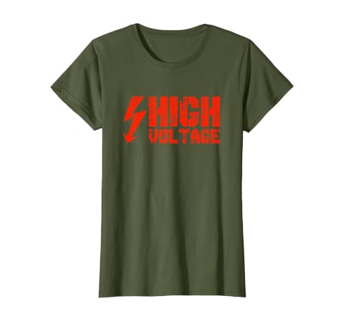 Danger Warning Electricity | High Voltage Helloween Costume T-Shirt, Women, Olive Green, Small