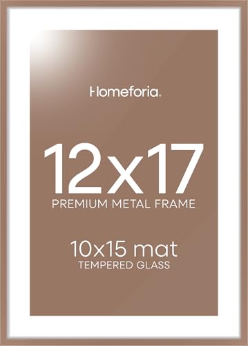 Image of Homeforia 12x17 Picture Frame Mocha, High End Metal 12x17 Poster Frames with Mat 10x15 for Photo, 12 x 17 Mocha Frame Matted to 10 x 15 inch Print, 17x12 Thin Frame, Tempered Glass, Wall Kit, Set of 1