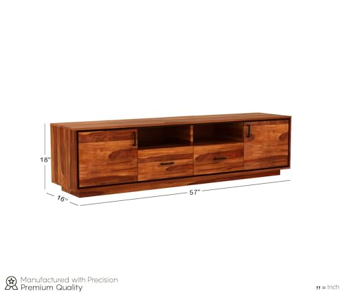 Image of Solid Sheesham Wood TV Unit for Living Room | TV Stand | TV Cabinet with Storage for Living Room and Hotel Furniture (Honey Finish-02)