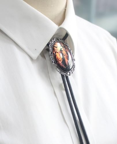 Image of PEARLY JUN Bolo Tie for Women Men Flower Rose Western Cowboy Brown Leather Country Style String Vest Gifts