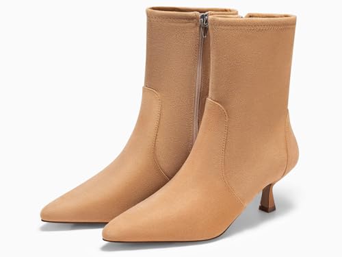 Coutgo Womens Low Kitten Heel Ankle Boots Pointed Toe Booties Side Zipper Fall Shoes4