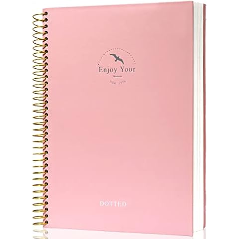 FLYING EAGLE Spiral Dot Grid Notebook Journal 8.5 x 11 Large Dotted Paper Notebook 210 Pages Hardcover Spiral Notebook for Men Women, Pink Cover