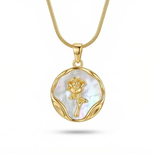 Rose Pendant Necklace for Women | Mother of Pearl Floral Pendant | 18K Gold Tone Stainless Steel Minimalist Dainty Necklace | Elegant Everyday Jewelry