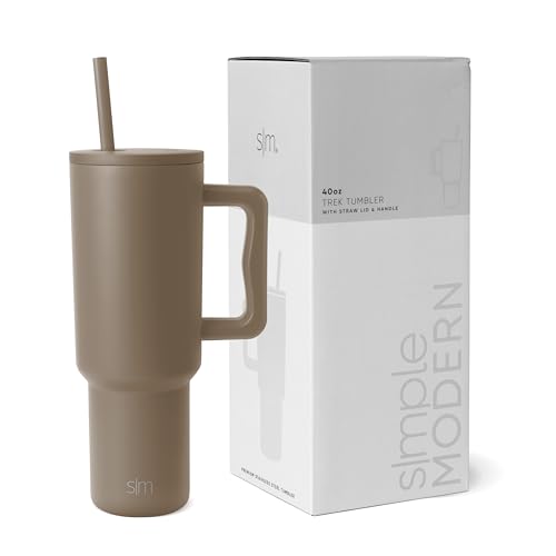 Image of Simple Modern 40 oz Tumbler with Handle and Straw Lid | Insulated Cup Reusable Stainless Steel Water Bottle Travel Mug Cupholder Use | Gifts for Women Men Him Her | Trek Collection | Hazelnut