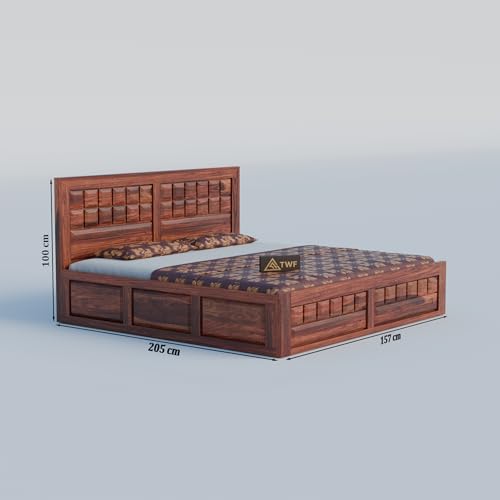 Image of Solid Sheesham Wood King Size Bed with Storage Box | Double Bed for Bedroom | Big Diamond Design Wooden Double Bed Cot for Home & Hotels | Rosewood, Honey Finish