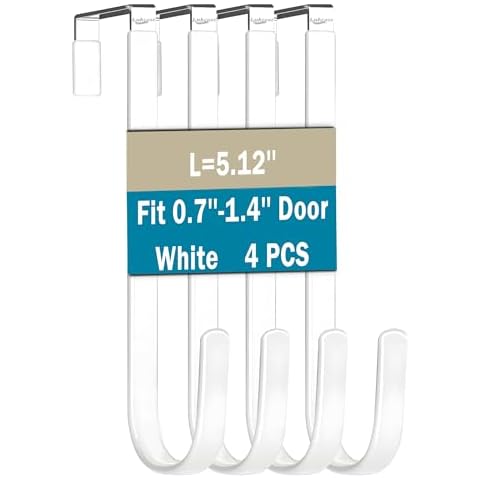 Lukcase Over The Door Hooks, 4 Pack Steel Door Hangers Hook w/Rubber Coating, Fit 0.7''-1.4'' Door Width, Organizer for Living Room, Bedroom, Bathroom, Kitchen Hanging Clothes, Towels, Hat, Bag Cover