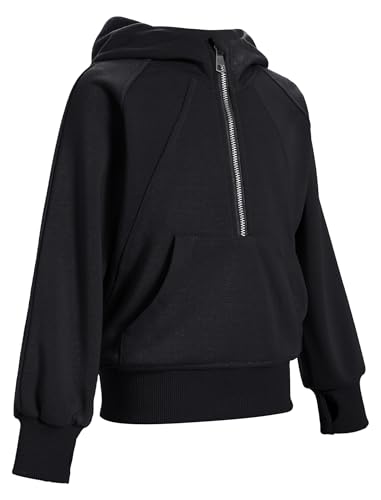 OBEEII Little Girls Sweatshirt Fleece Long Sleeve Zip Up Hoodies Half Zipper Sweatshirt with Pockets Fall Winter Pullover Top2